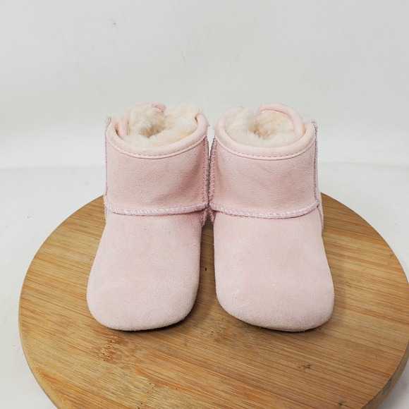UGG Jesse Bow II Boots Infant 2/3 High Top Pink Suede Sheepskin Baby Bow Booties - Picture 4 of 12